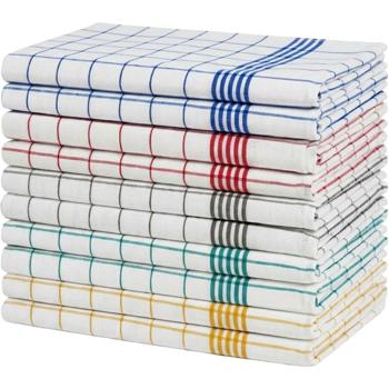 Preview: 10er-Set Geschirrtücher 50x70 cm – 100% Baumwolle, saugstark & kariert – Hochwertige, bunte Küchenhandtücher, bei 60°C waschbar & für den Trockner geeignet