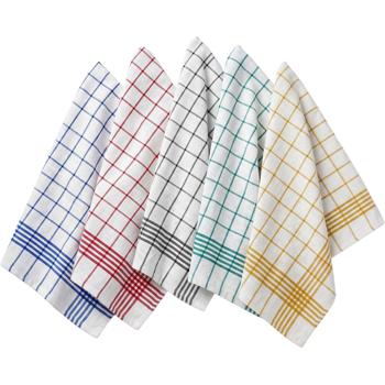 Preview: 10er-Set Geschirrtücher 50x70 cm – 100% Baumwolle, saugstark & kariert – Hochwertige, bunte Küchenhandtücher, bei 60°C waschbar & für den Trockner geeignet