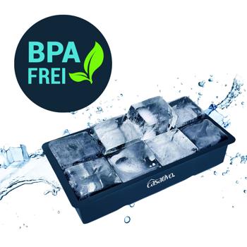 Preview: Stampo per cubetti di ghiaccio in silicone XXL (8 scomparti, 5x5 cm): grandi cubetti di ghiaccio, capacità di 1 litro - Stampo per cubetti di ghiaccio senza BPA, resistente e riutilizzabile