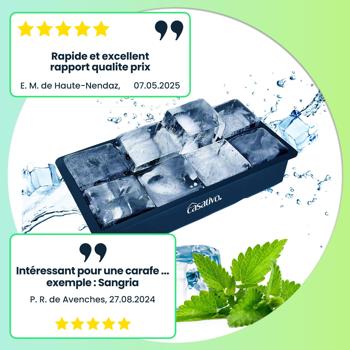 Preview: Moule à glaçons XXL (8 compartiments, 5 x 5 cm) – glaçons géants, capacité de 1 litre – bac à glaçons sans BPA, longue durée de vie, réutilisable