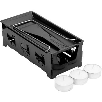 Preview: Tealight per raclette per 1 persona, set per raclette senza elettricità, incluso tealight e raschietto, in metallo con originali mucche punzonate, rivestimento antiaderente Preview: Tealight per raclette per 1 persona, set per raclette senza elettricità, incluso tealight e raschietto, in metallo con originali mucche punzonate, rivestimento antiaderente