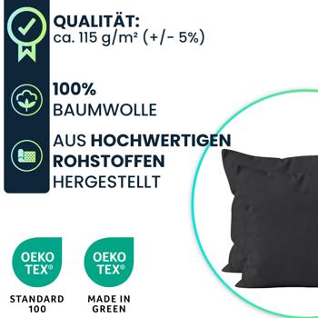 Preview: Kissenbezug 2er-Set 40x40 Schwarz - Hochwertige Baumwolle Kissenhüllen für Deko, Bett & Sofakissen - Langlebig, Pflegeleicht & mit Reissverschluss