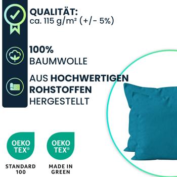 Preview: Kissenbezug 2er-Set 80x80 Petrol - Hochwertige Baumwolle Kissenhüllen für Deko, Bett & Sofakissen - Langlebig, Pflegeleicht & mit Reissverschluss