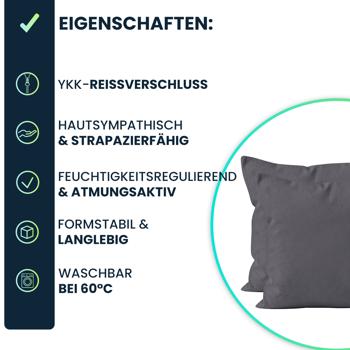 Preview: Kissenbezug 2er-Set 80x80 Anthrazit - Hochwertige Baumwolle Kissenhüllen für Deko, Bett & Sofakissen - Langlebig, Pflegeleicht & mit Reissverschluss