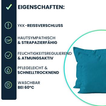 Preview: Kissenbezug 2er-Set 40x40 Petrol - Hochwertige Mikrofaser Kissenhüllen für Deko, Bett & Sofakissen - Hautsympathisch, pflegeleicht & mit Reissverschluss