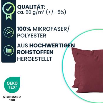 Preview: Kissenbezug 2er-Set 40x40 Bordeaux - Hochwertige Mikrofaser Kissenhüllen für Deko, Bett & Sofakissen - Hautsympathisch, pflegeleicht & mit Reissverschluss