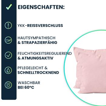 Preview: Kissenbezug 2er-Set 40x40 Rosa - Hochwertige Mikrofaser Kissenhüllen für Deko, Bett & Sofakissen - Hautsympathisch, pflegeleicht & mit Reissverschluss