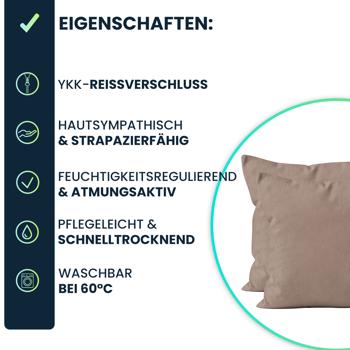 Preview: Kissenbezug 2er-Set 40x40 Nougat - Hochwertige Mikrofaser Kissenhüllen für Deko, Bett & Sofakissen - Hautsympathisch, pflegeleicht & mit Reissverschluss