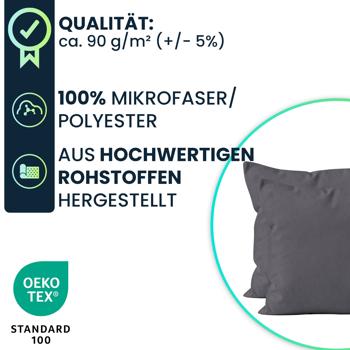 Preview: Kissenbezug 2er-Set 40x40 Anthrazit - Hochwertige Mikrofaser Kissenhüllen für Deko, Bett & Sofakissen - Hautsympathisch, pflegeleicht & mit Reissverschluss