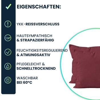 Preview: Kissenbezug 2er-Set 80x80 Bordeaux - Hochwertige Mikrofaser Kissenhüllen für Deko, Bett & Sofakissen - Hautsympathisch, pflegeleicht & mit Reissverschluss
