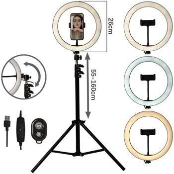 Preview: Ring Light LED Pro 26 cm - Éclairage Parfait Photos & Vidéos - Trépied Réglable 55-160 cm - 10 Niveaux Intensité - 3 Températures Couleur - Déclencheur Bluetooth Preview: Ring Light LED Pro 26 cm - Éclairage Parfait Photos & Vidéos - Trépied Réglable 55-160 cm - 10 Niveaux Intensité - 3 Températures Couleur - Déclencheur Bluetooth