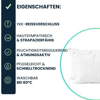 Preview: Kissenbezug 2er-Set 40x80 cm OEKO-TEX - Hochwertige Mikrofaser Kissenhüllen - Hautsympathisch, pflegeleicht & mit Reissverschluss - Weiss