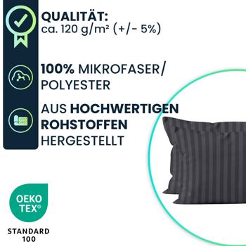 Preview: Kissenbezug 2er-Set 40x80 cm OEKO-TEX - Hochwertige Mikrofaser Kissenhüllen - Hautsympathisch, pflegeleicht & mit Reissverschluss - Schwarz