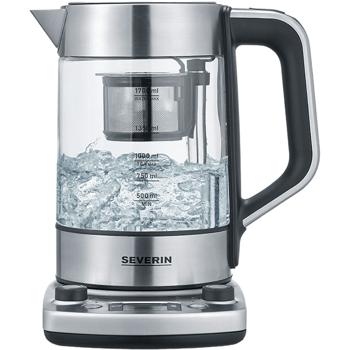 Severin Teekocher Professional, 3000W, 1,7L: mit automatischer Hebefunktion für Tee - perfekt für Büro & Zuhause - Wasserkocher aus Glas & Edelstahl