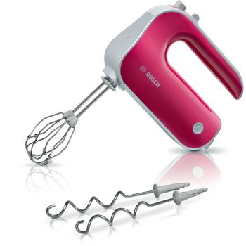 Bosch Styline Colour hand mixer 500 W: Powerful hand mixer set with stainless steel finish, dough hooks & beaters for baking & cooking, red