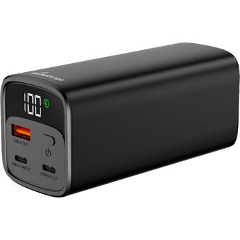 Preview: Mobiler Zusatzakku, Powerbank 20000mAh mit integriertem Ladekabel, LC-Display: Schnellladen 65W Power Delivery für Smartphone, Notebooks - USB-C/USB-A