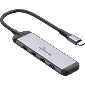 Fast 4-port USB-C hub aluminium adapter with 100W Power Delivery pass-through, splitter for laptop, tablet & smartphone