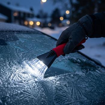 Auto-Eiskratzer mit LED-Licht & ergonomischem Softgriff: Praktischer Scheibenkratzer für Auto & Pkw, Handlicher Eisschaber für den Winter