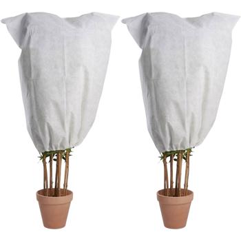 Preview: 2er-Set Winterschutz-Vlieshaube mit Reissverschluss & Kordelzug für Pflanzen (60 x 80 cm, Ø 38 cm) – der perfekte Kälteschutz für Topfpflanzen