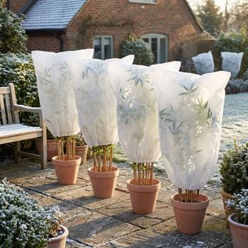 4er-Set Winterschutz-Vlieshaube mit Reissverschluss & Kordelzug für Pflanzen (60 x 80 cm, Ø 38 cm) – der perfekte Kälteschutz für Topfpflanzen