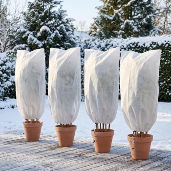 Set of 4 winter protection fleece hoods with zip & drawstring for plants (80 x 120 cm, Ø 50 cm) – the perfect cold protection for potted plants