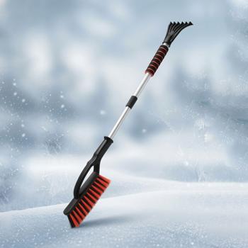 Preview: Car ice scraper with snow brush, telescopic handle 87–114 cm – ice scraper for car SUV truck – car snow brush with soft grip & aluminium shaft