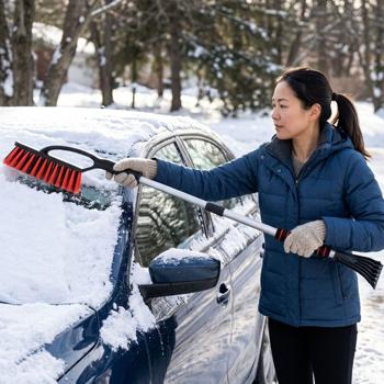 Car ice scraper with snow brush, telescopic handle 87–114 cm – ice scraper for car SUV truck – car snow brush with soft grip & aluminium shaft