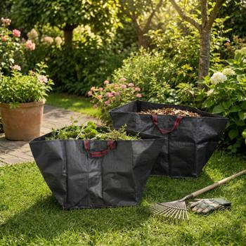 Garden totes with carrying handles, 64 L, set of 2 – self‑standing leaf & garden waste bag, water‑repellent, foldable for leaves & grass cuttings