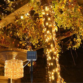 Preview: set of 2 solar copper wire fairy lights 22m, 200 warm white LEDs, IP44 - Energy-efficient, robust and beautiful