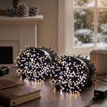 Lot de 2 guirlandes lumineuses LED Wi‑Fi avec 400 LED de blanc chaud à blanc froid – commande via app, commande vocale, intensité réglable, minuterie – Pour l’extérieur IP65, câble d’alimentation 5 m