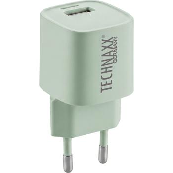 Preview: 30W GaN mini fast charger: 6× faster charging, USB‑C & USB‑A power adapter – powerful compact charger, green