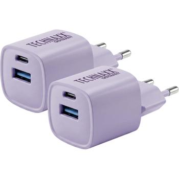 Set of 2 – 30 W GaN mini fast charger: charge up to 6× faster, USB-C & USB-A power adapter – powerful compact charger, purple