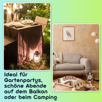 Preview: Retro-LED-Sturmlaterne (25cm) mit Flammen-Optik – Klassische, batteriebetriebene Laterne in Bronze, wetterfest, für Garten & Balkon