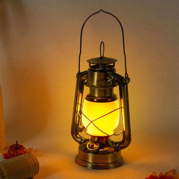 Preview: 2-piece set Retro LED storm lantern (Bronze, 25 cm) with realistic flame optics - Classic lantern with state-of-the-art LED technology, battery-powered