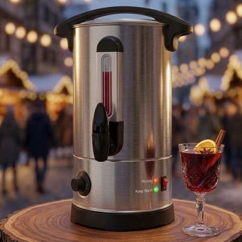 Preview: Mulled wine pot 8L with tap, stainless steel housing, 1800W – A hot drink boiler for parties, mulled wine, coffee & punch – Perfect enjoyment