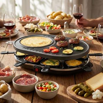 Preview: Raclette grill for 8 people with 8 non-stick pans – table grill with 8 pans for New Year’s Eve, parties & family evenings, black