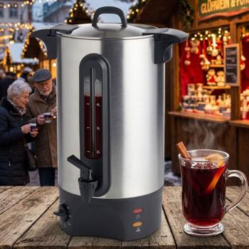 Preview: Mulled wine urn 5L with tap, stainless steel housing, 1300W – A hot drink dispenser for parties, mulled wine, coffee & punch – Perfect enjoyment