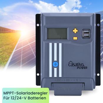 Preview: MPPT Solar-Laderegler f. 12V & 24V Batterien, 20A, LCD-Display, 2 USB-Ports, Überspannungsschutz, Solar Ladegerät Controller Solarmodule/Solar Panels