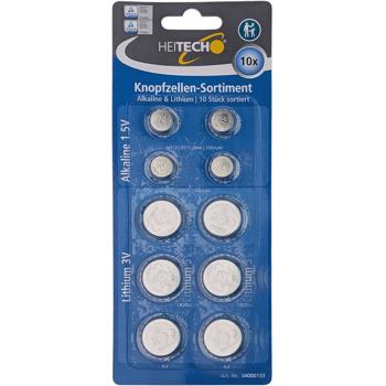 Button cell assortment Alkaline & Lithium, 10 pieces, 4x LR44 AG13 357, 2x CR2025, 4x CR2032, button cell set 1.5 V & 3 V, batteries
