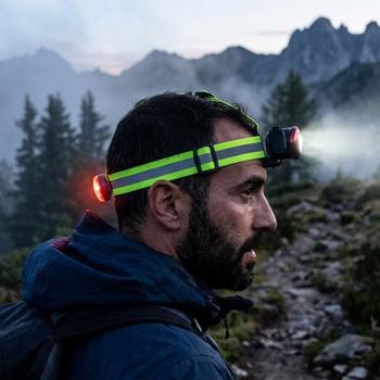 Preview: COB-LED-Kopflampe mit Rücklicht, Stirnlampe 100 Lumen, 2 Helligkeitsstufen, Blinkfunktion, IP44, neigbar, inkl. 3x AAA & CR2032