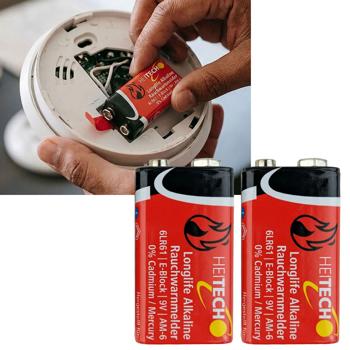 Alkaline Longlife Batterien 9V E-Block 6LR61, 2er-Pack, Blockbatterie für Rauchwarnmelder, Betriebstemperatur -10 bis +50 °C