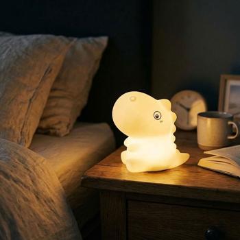Preview: Veilleuse T-Rex en silicone, veilleuse LED dinosaure pour enfants rechargeable, blanc chaud & changement de couleur RGB, minuterie 3 h, commande par tapotement, USB‑C