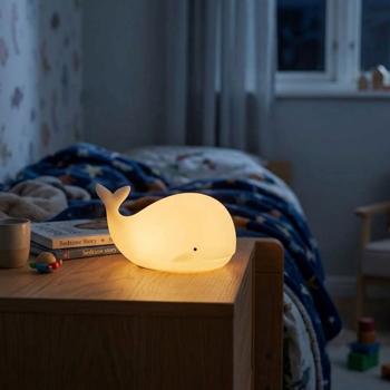 Preview: Veilleuse baleine en silicone, veilleuse LED pour enfants rechargeable avec batterie, blanc chaud et changement de couleur RGB, minuteur 3 h, commande par tapotement, USB‑C