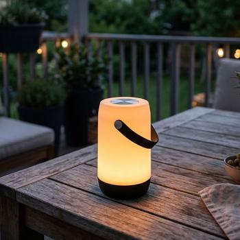 LED-Tischleuchte Outdoor IP44 mit Schlaufe, Akku-Tischlampe schwarz/weiss, Touch-Dimmer stufenlos, Warmweiss, bis 20 h Laufzeit, USB-C