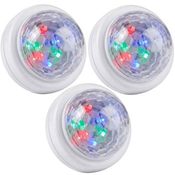 Set of 3 mini LED disco lights with sound sensor, party light with light show in time with the music, on/off push button, incl. 3x AAA/Micro batteries