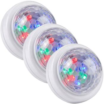 Preview: Set of 3 mini LED disco lights with sound sensor, party light with light show in time with the music, on/off push button, incl. 3x AAA/Micro batteries