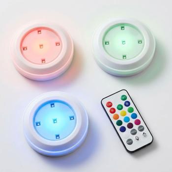 Preview: 3er-Set LED Unterbauleuchten mit Fernbedienung RGB: Bunte Schrankbeleuchtung zum Kleben & Schrauben für Küche, Regal & Vitrine, je 5 LEDs