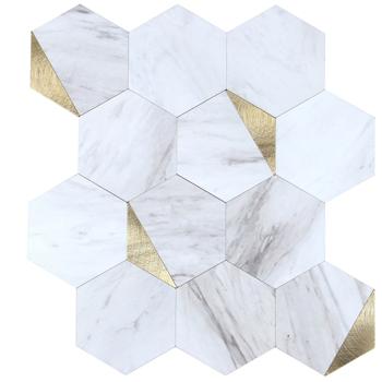 Preview: Self-adhesive tile stickers, Hexagon Marble Gold – 4 pieces, 25×23.2 cm SPC wall tiles, waterproof – tiles for kitchen and bathroom walls