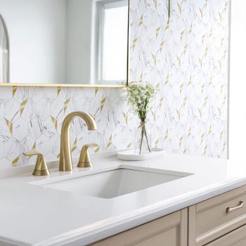 Preview: Self-adhesive tile stickers, Hexagon Marble Gold – 4 pieces, 25×23.2 cm SPC wall tiles, waterproof – tiles for kitchen and bathroom walls