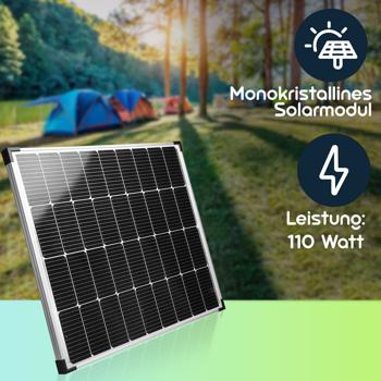 Preview: Solarpanel monokristallin 110 W (20,5V) – Solarmodul für 12V/24V Batterien, Solargeneratoren, Wohnmobil, Boot, inkl. 5m Kabel, IP65 wetterfest